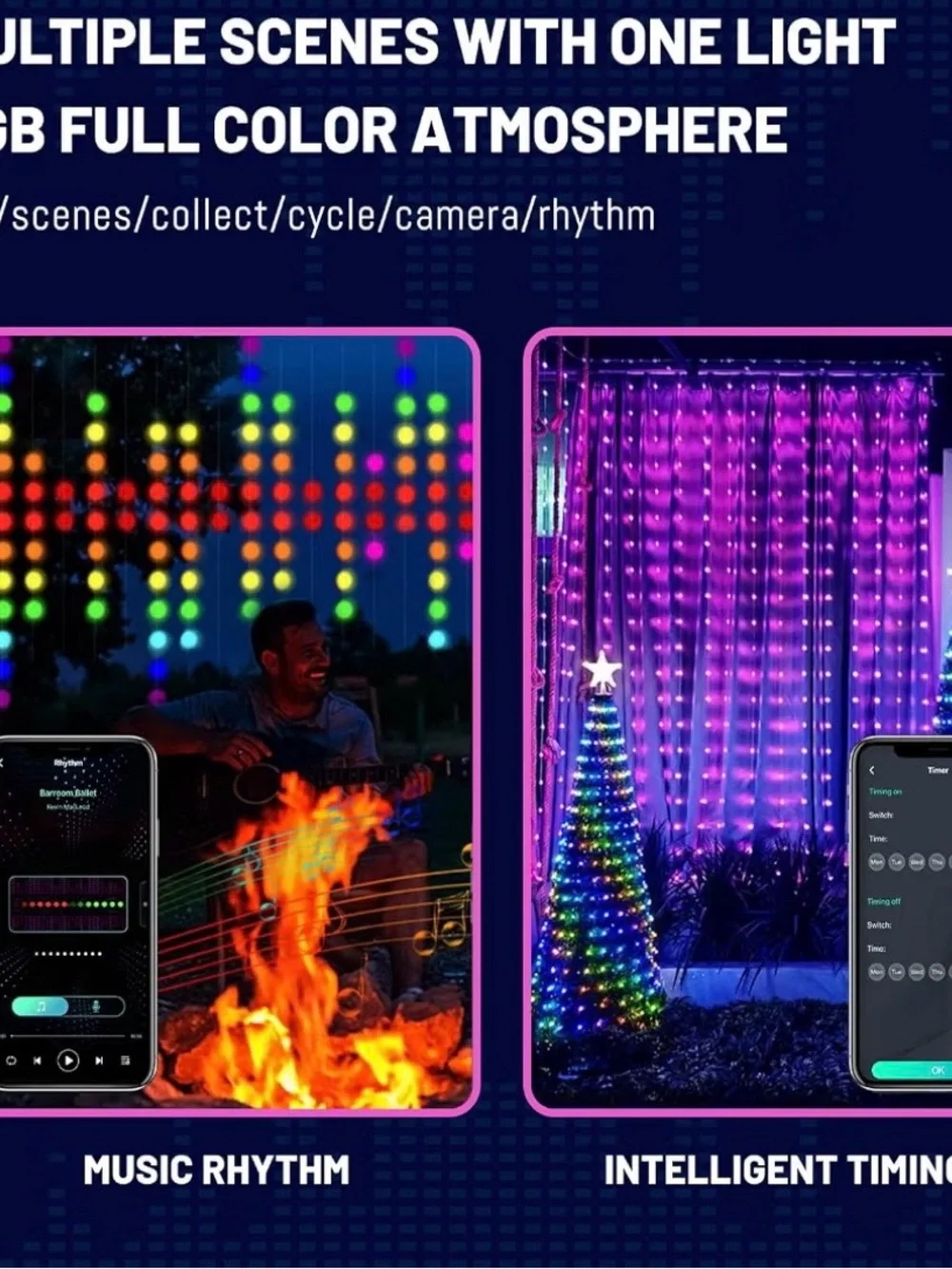 Multicolor Smart Curtain String Lights - App & Remote Control